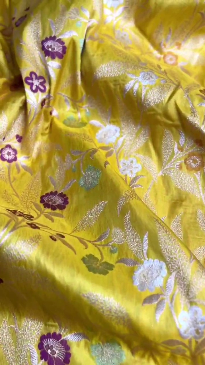 Golden Yellow Banarasi Handloom Katan Silk Meenakari Saree